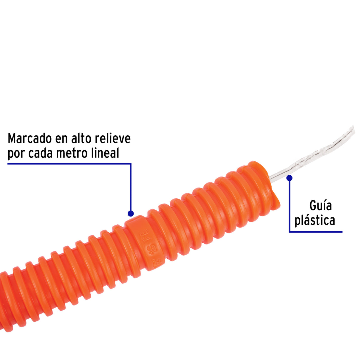 Metro de Poliducto 1/2' Corrugado Flex. C/Guía, Rollo 50 m