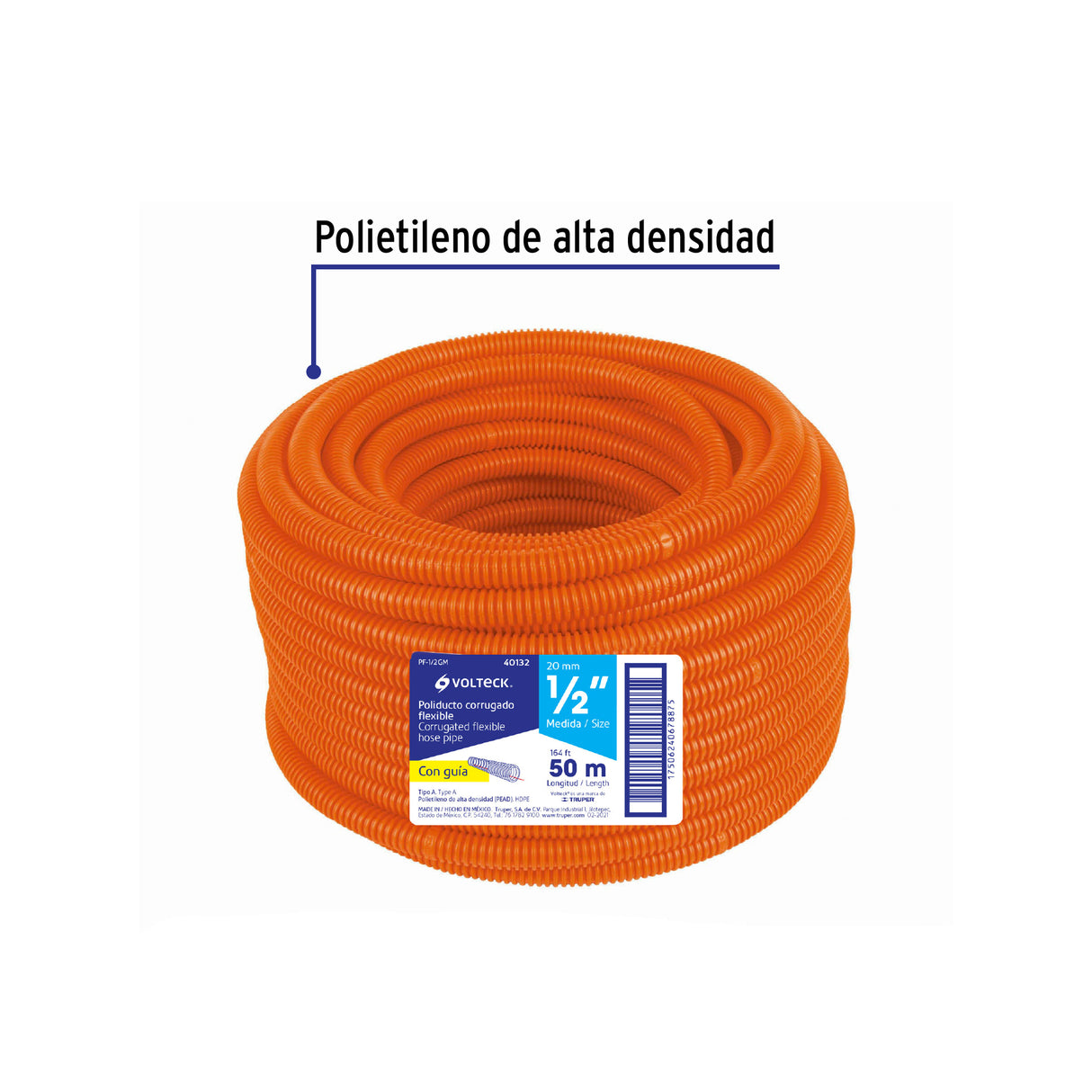 Metro de Poliducto 1/2' Corrugado Flex. C/Guía, Rollo 50 m