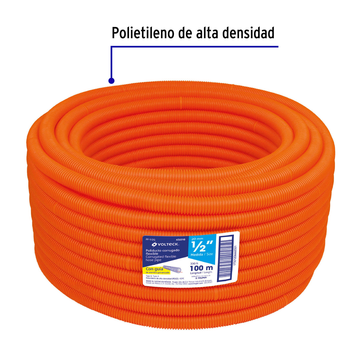 Metro de Poliducto 1/2' Corrugado Flex. C/Guía, Rollo 100 m