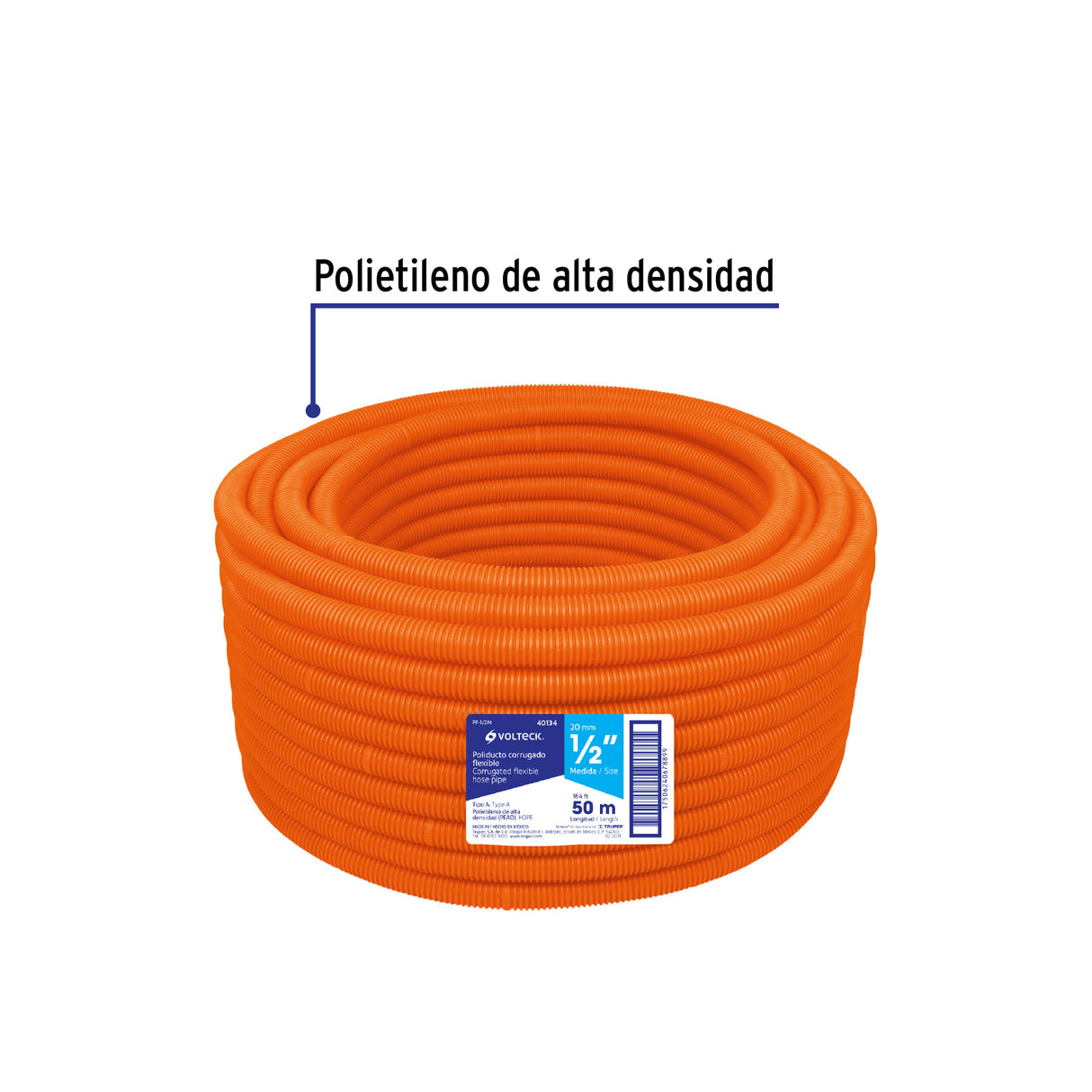 Metro de Poliducto 1/2' Corrugado Flex. S/Guía, Rollo 50 m