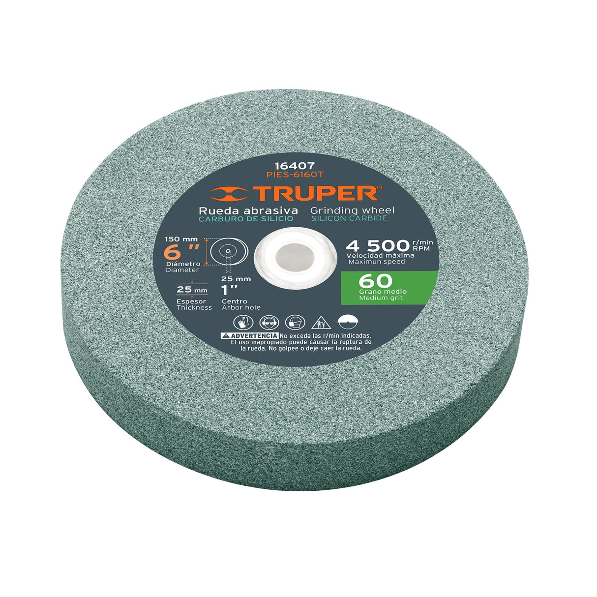Rueda Abrasiva para Esmeril 6'X25 mm, Carburo Silicio, Grano 60