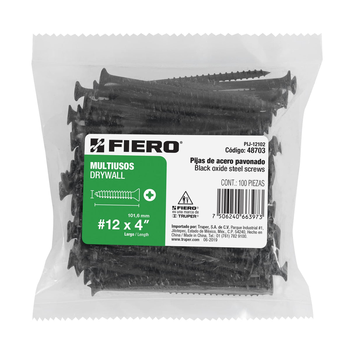 Bolsa con 100 Pijas #12 X 4' Multiusos, Fiero