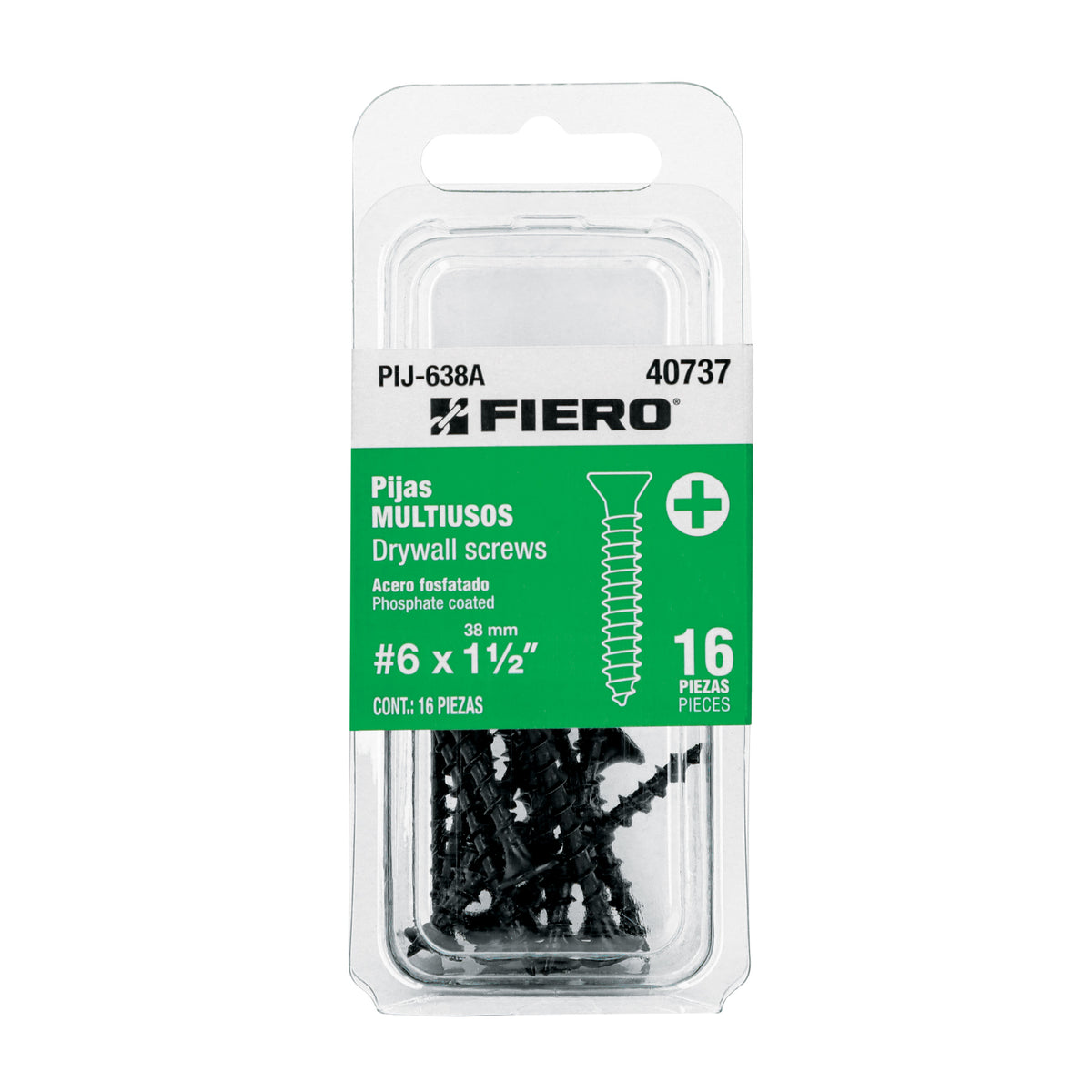 Blíster con 16 Pijas Multiusos, #6 X 1-1/2', Fiero
