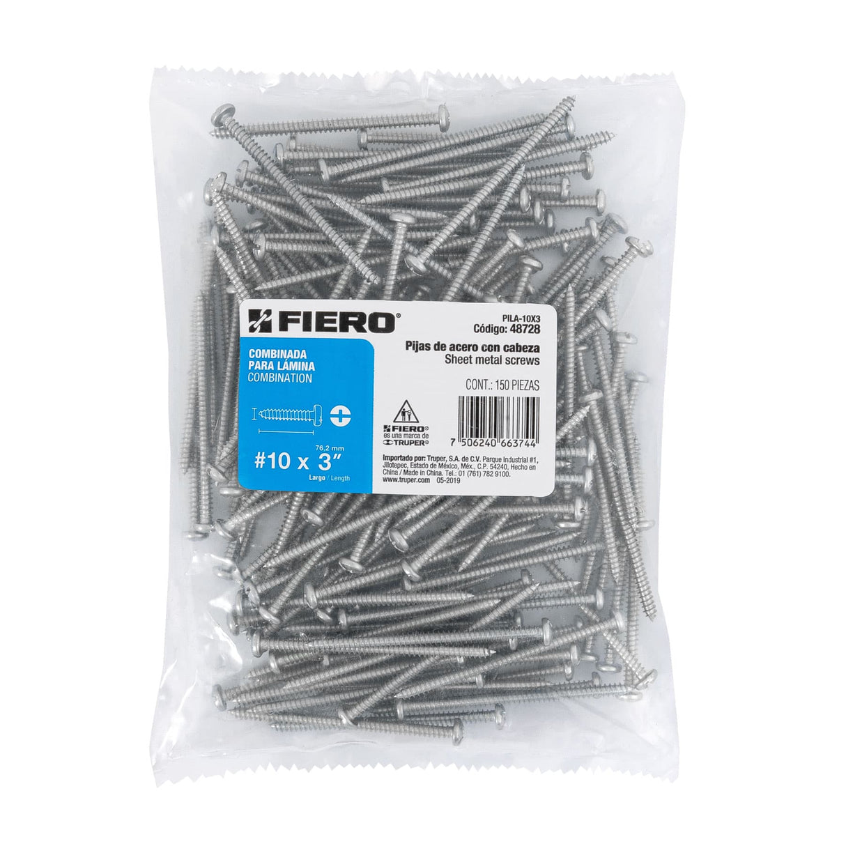 Bolsa con 150 Pijas para Lámina, #10 X 3', Fiero