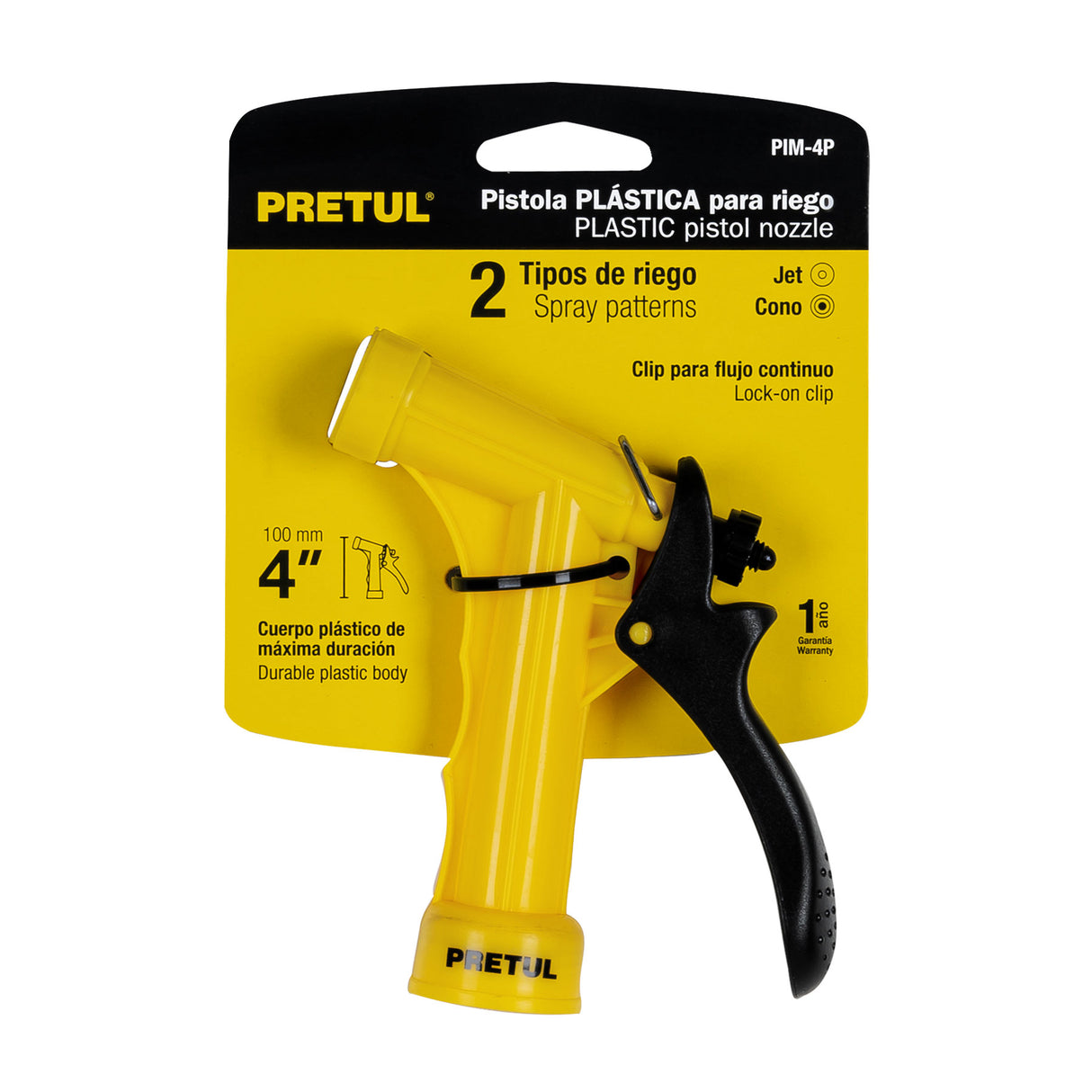 Pistola Plástica para Riego de 4', 2 Funciones, Pretul