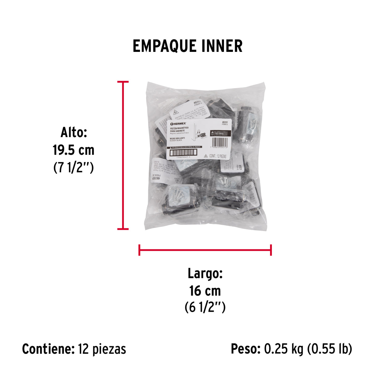 Pistón Magnético para Puerta/Cajón, Negro. Hermex
