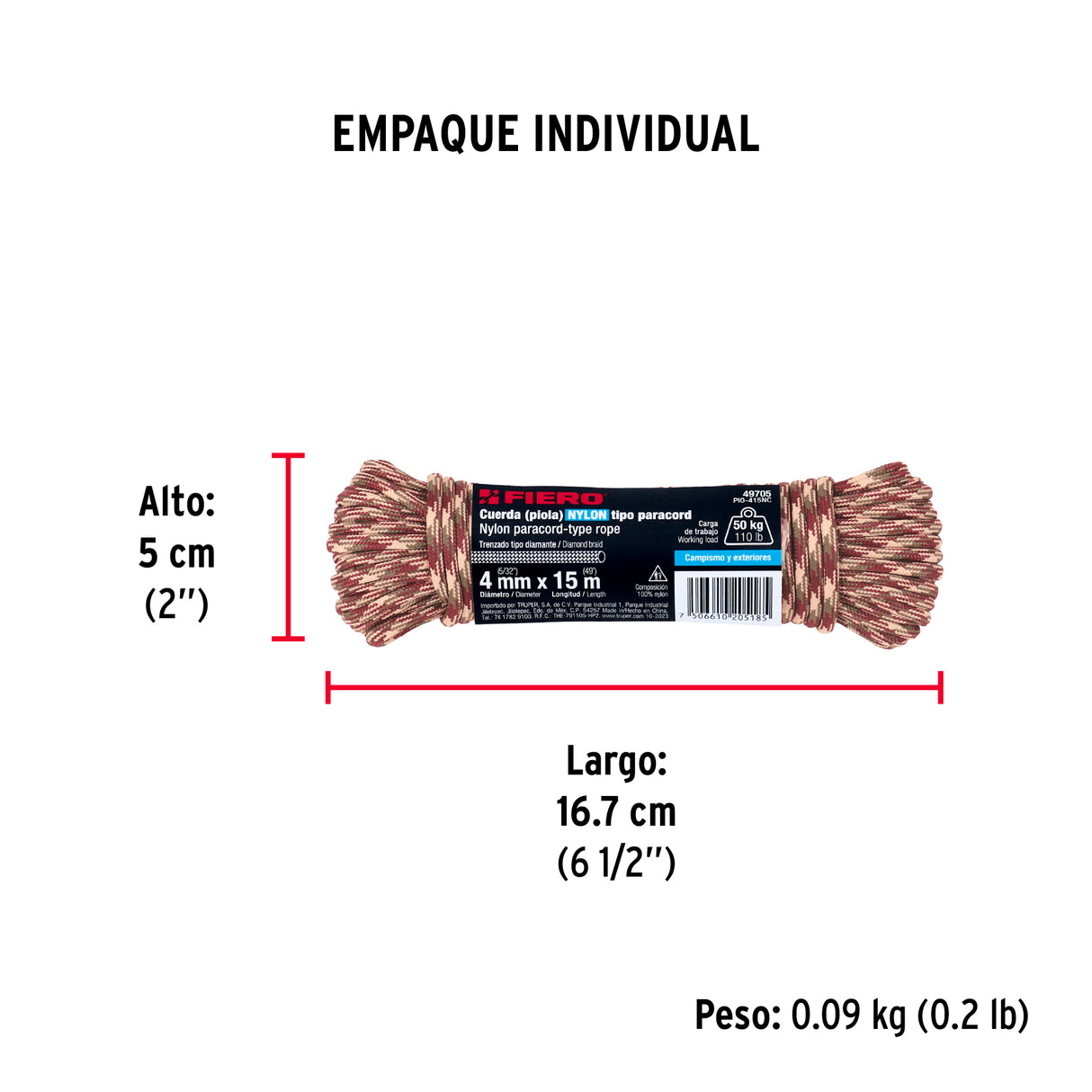 Piola de Nylon Paracord de 4 mm X 15M Camo, Madeja, Fiero