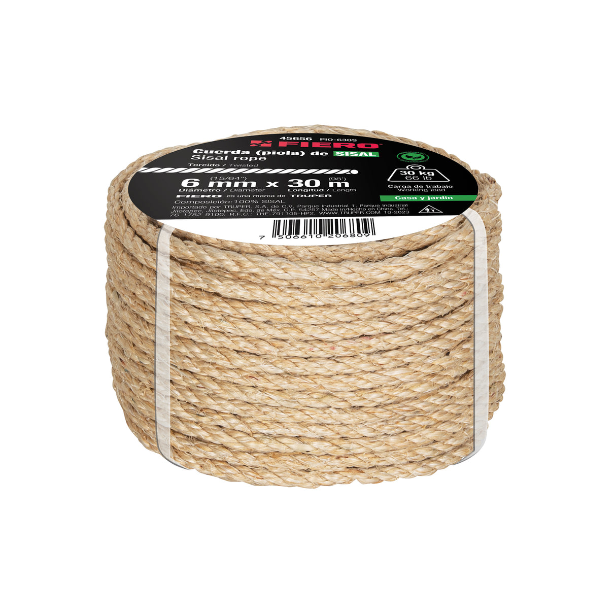 Piola de Sisal (Henequén) de 6 mm X 30 m Natural, Fiero