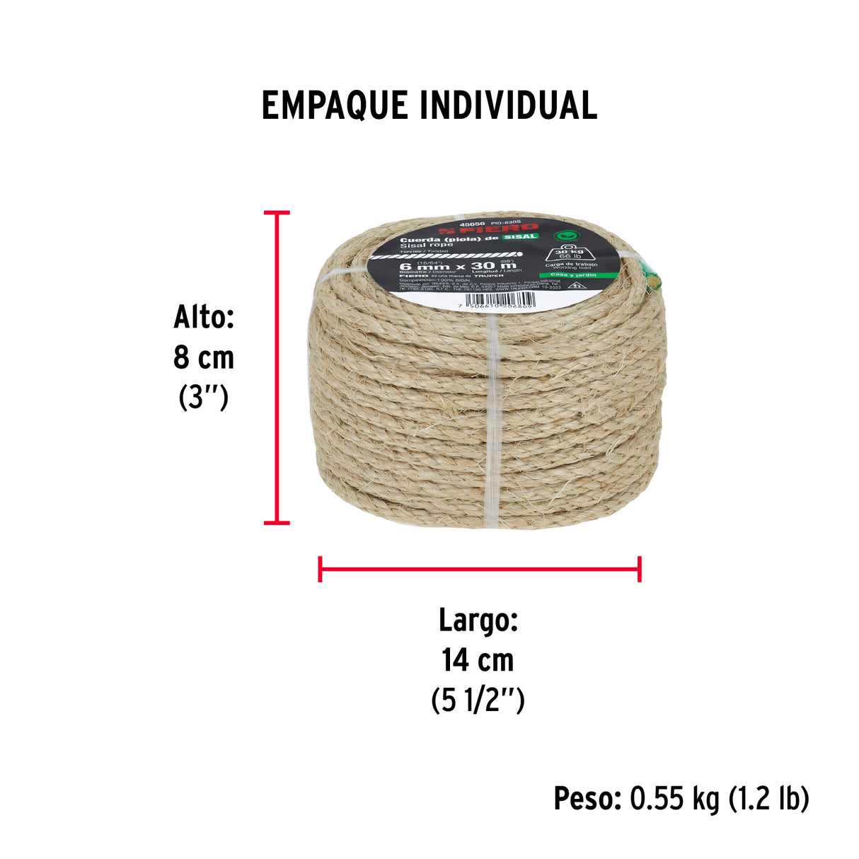 Piola de Sisal (Henequén) de 6 mm X 30 m Natural, Fiero