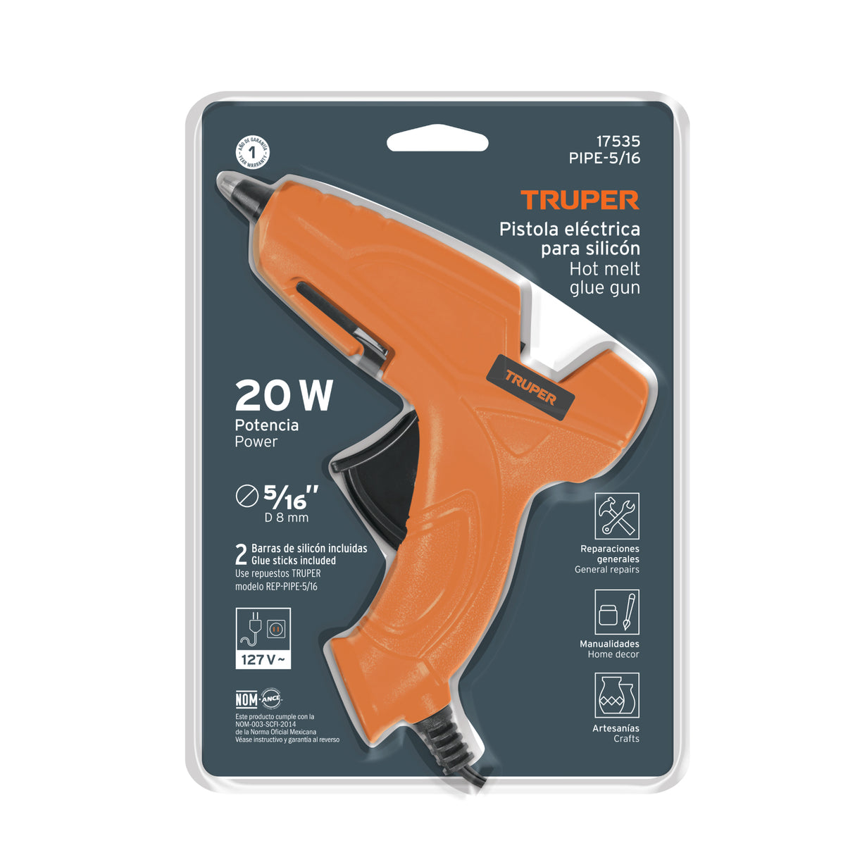 Pistola Eléctrica de 20 W para Silicón de 5/16', 127 V, Truper