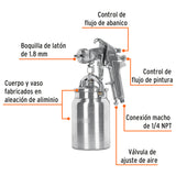 Pistola para Pintar Succión Hvhp Vaso Alum, 1.8 mm, 3 Vál Truper