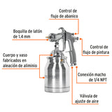 Pistola para Pintar Succión Hvlp Vaso Aluminio, 1.4 mm, Truper