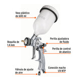 Pistola para Pintar Gravedad Hvlp Vaso Plástico, 1.4 mm, Expert