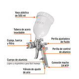 Pistola para Pintar Gravedad Hvlp Vaso Plástico, 2 mm, Truper