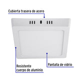 Luminario LED Plafón 12 W 6500K, Cuadrado, Blanco, Volteck
