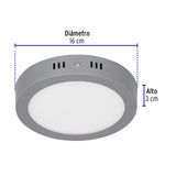 Luminario LED Plafón 12 W 6500K, Redondo, Gris, Volteck