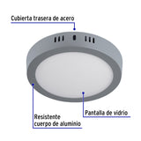 Luminario LED Plafón 12 W 6500K, Redondo, Gris, Volteck