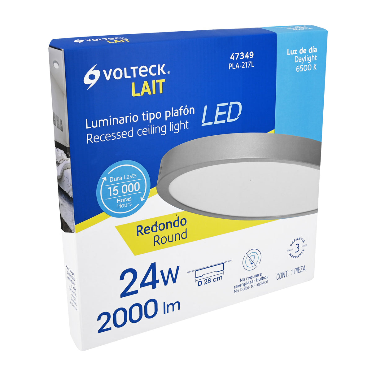 Luminario LED Plafón 24 W 6500K, Redondo, Gris, Volteck