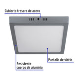 Luminario LED Plafón 18 W 6500K, Cuadrado, Gris, Volteck