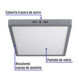Luminario LED Plafón 24 W 6500K, Cuadrado, Gris, Volteck