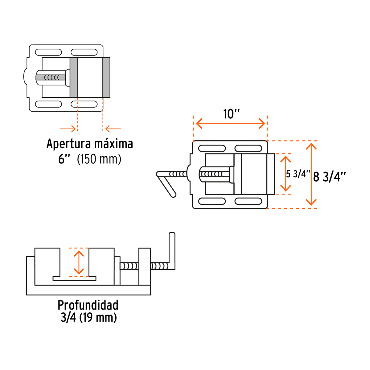 Prensa Morsa Plana, Apertura 6' (150 mm), Truper