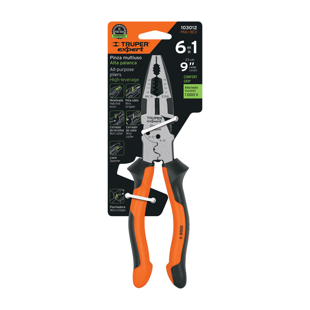 Pinza Multiuso 8' Electricista, Comfort Grip, Truper Expert