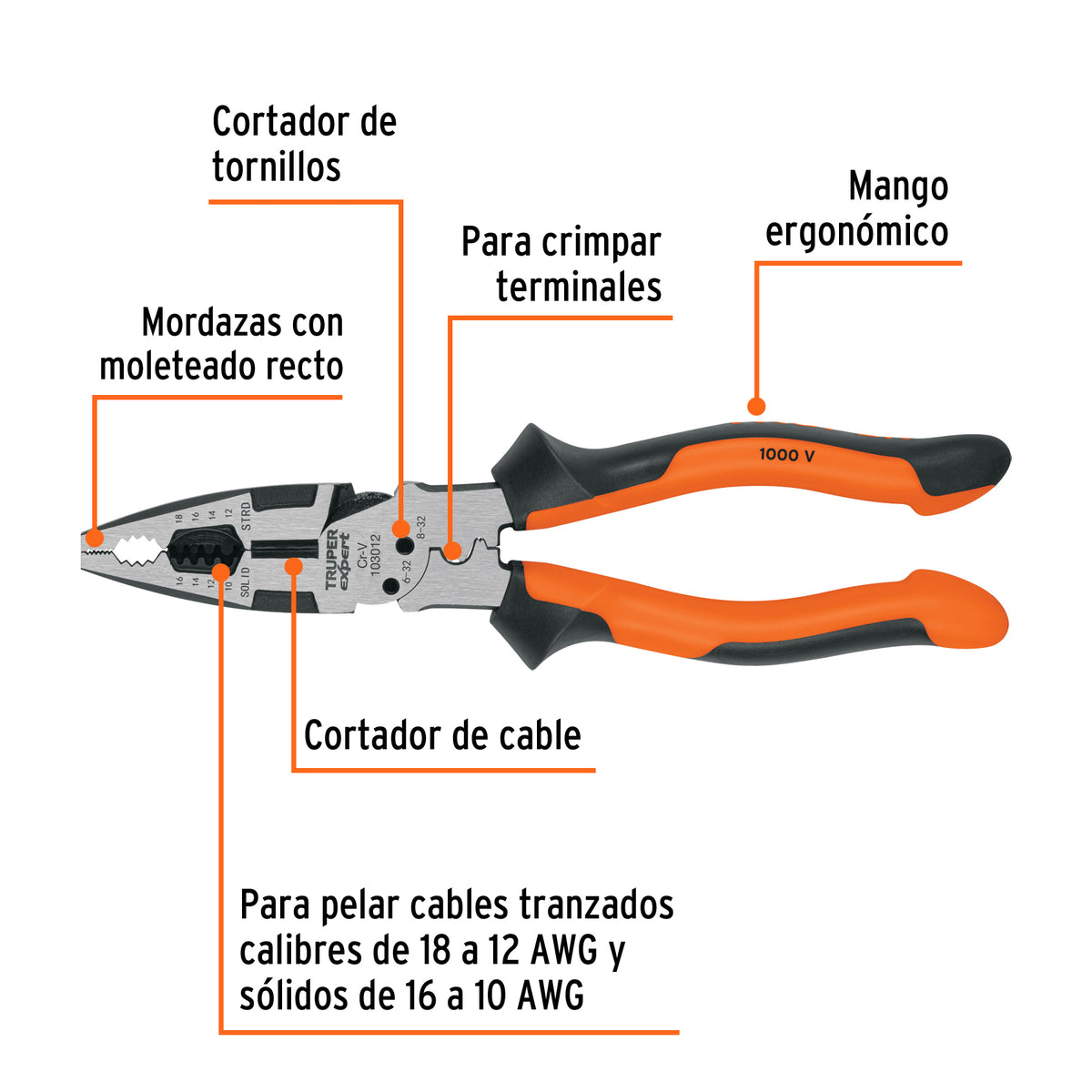 Pinza Multiuso 8' Electricista, Comfort Grip, Truper Expert