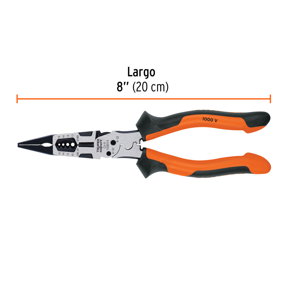 Pinza Multiuso 8' Punta Larga, Comfort Grip, Truper Expert