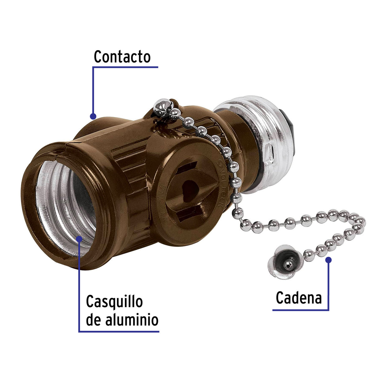 Portalámpara de Baquelita, Cadena y Doble Contacto, Volteck