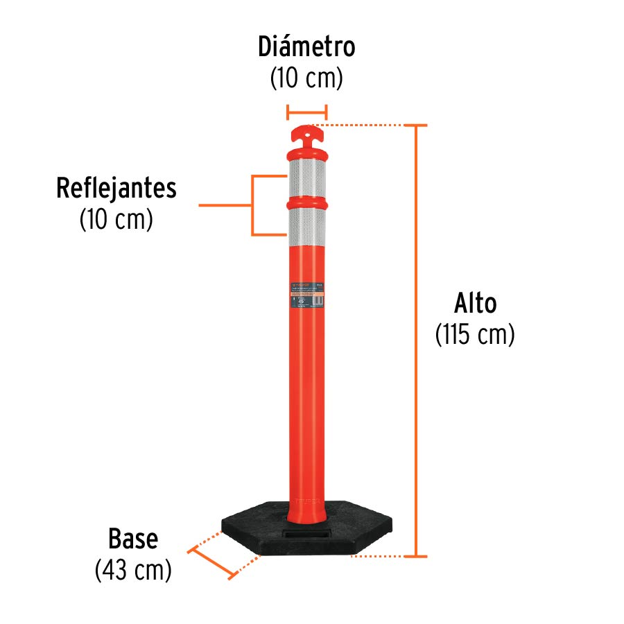 Poste Delimitador de 115 cm de Alto con Base y Reflejante