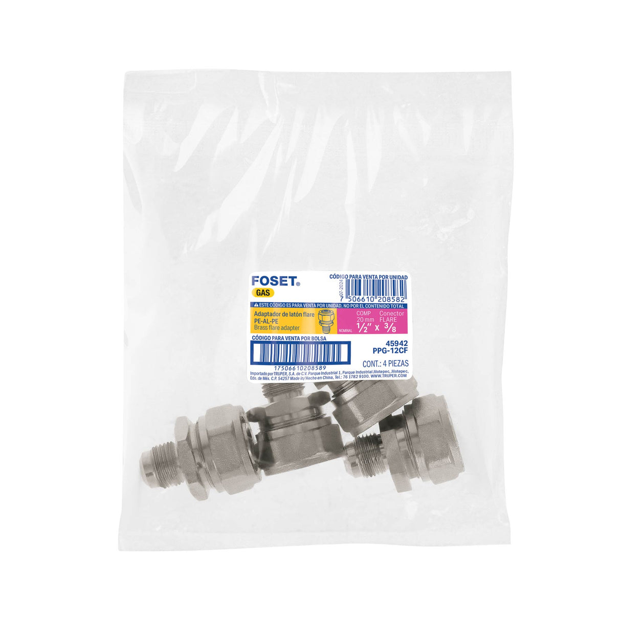 Conector para Pealpe, 1/2' a Flare 3/8', Foset