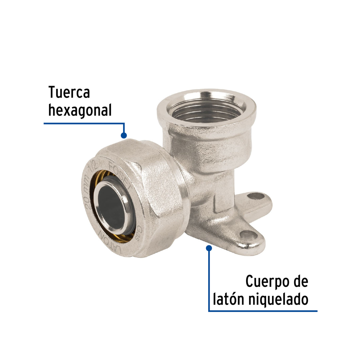 Codo Oreja 90° para Pealpe, 1/2', con Rosca Hembra, Foset