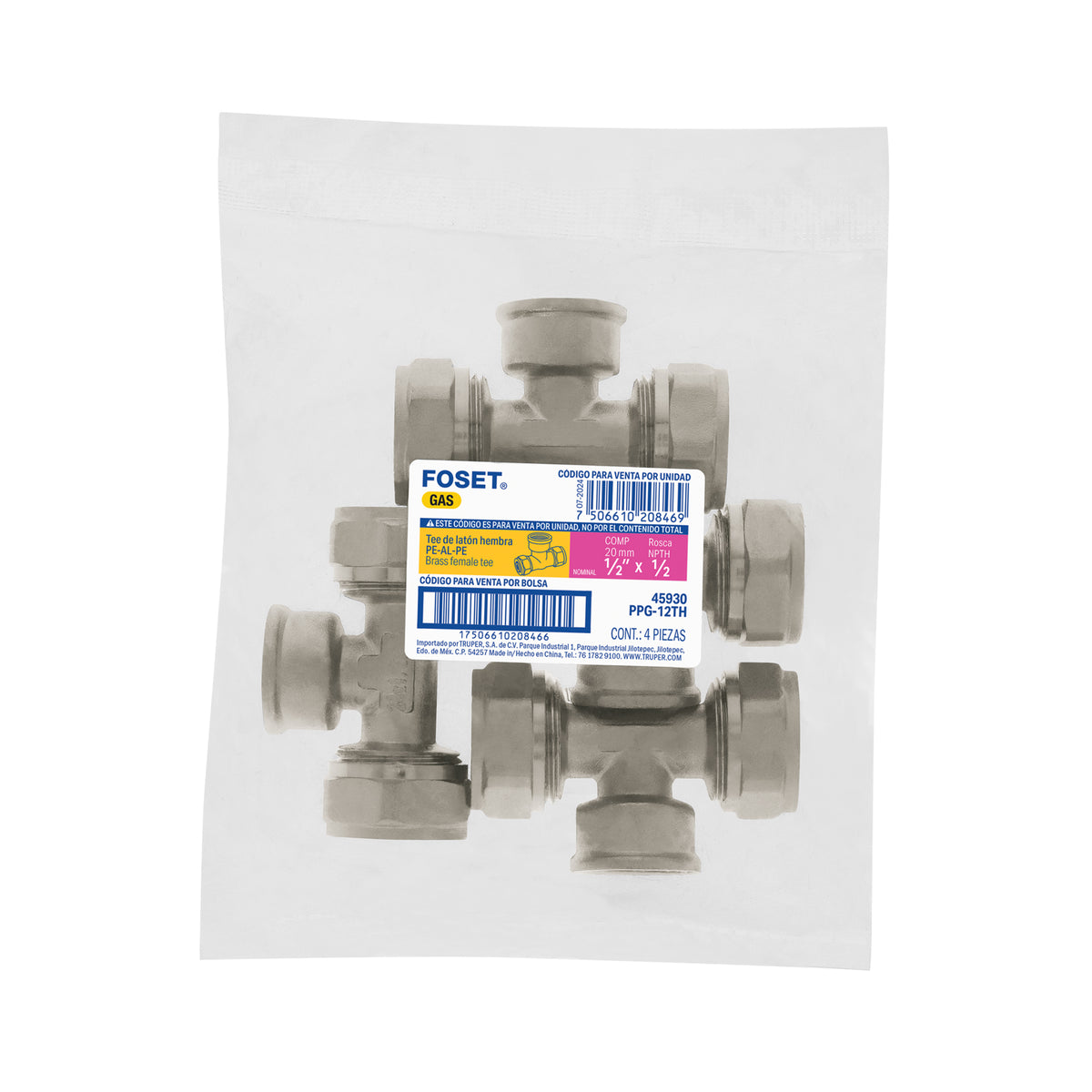 Tee para Pealpe, 1/2', con Rosca Hembra Central, Foset