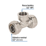 Tee para Pealpe, 1/2', con Rosca Hembra Central, Foset