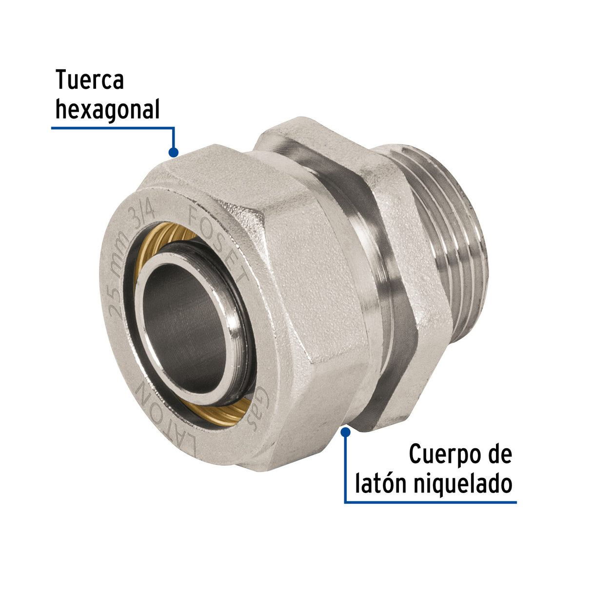 Conector para Pealpe, 3/4', con Rosca Macho, Foset