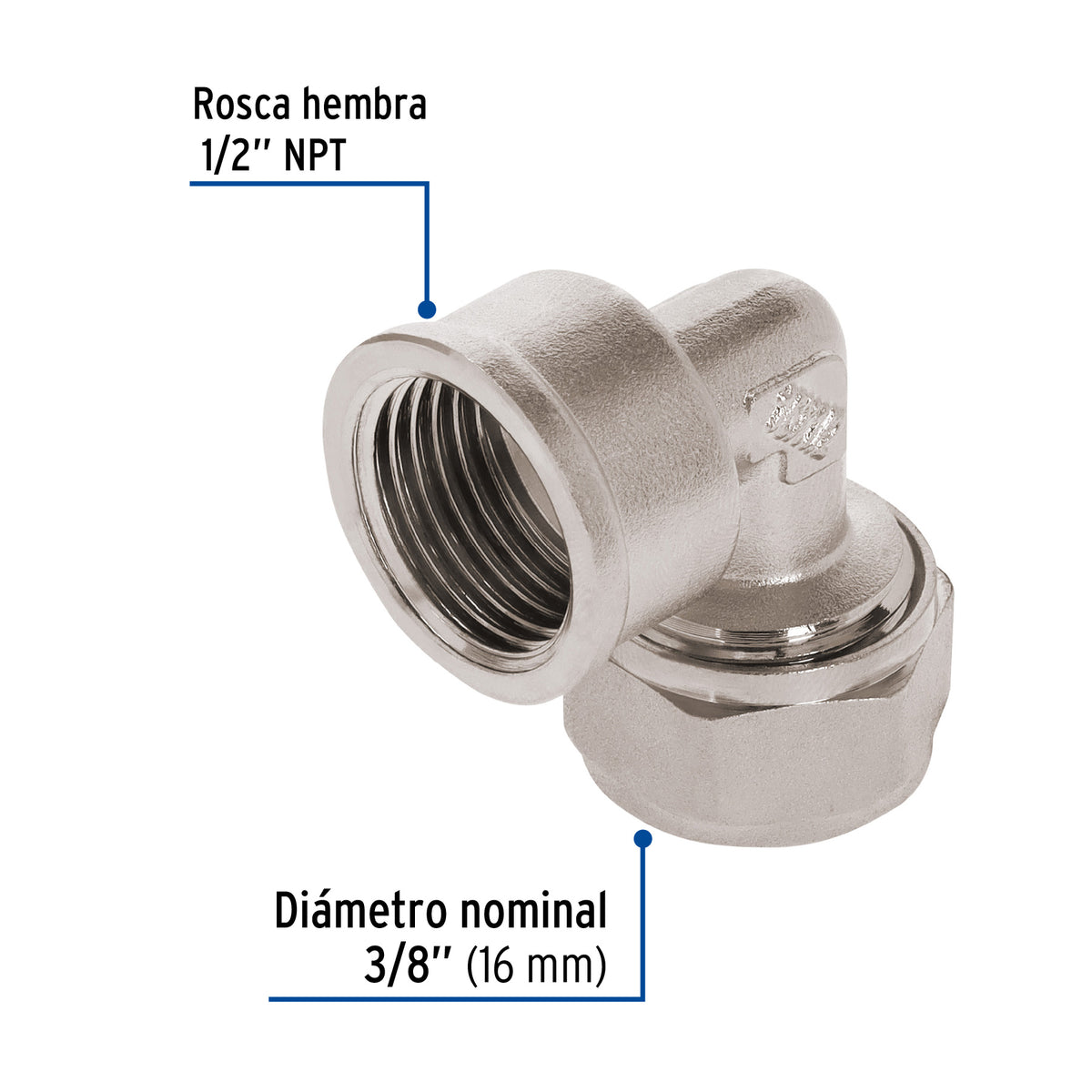 Codo 90° para Pealpe, 3/8', con Rosca Hembra, Foset