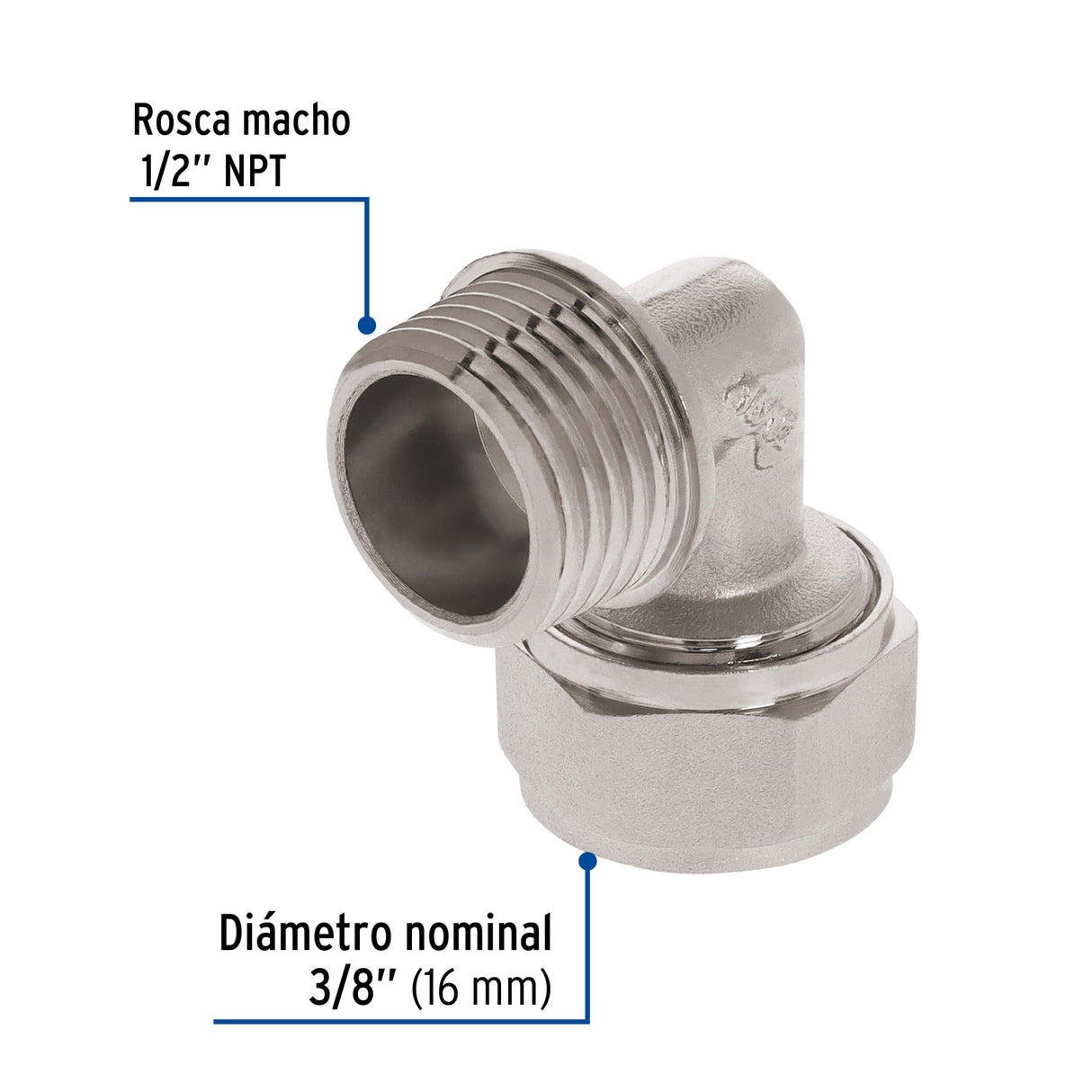Codo 90° para Pealpe, 3/8', con Rosca Macho, Foset