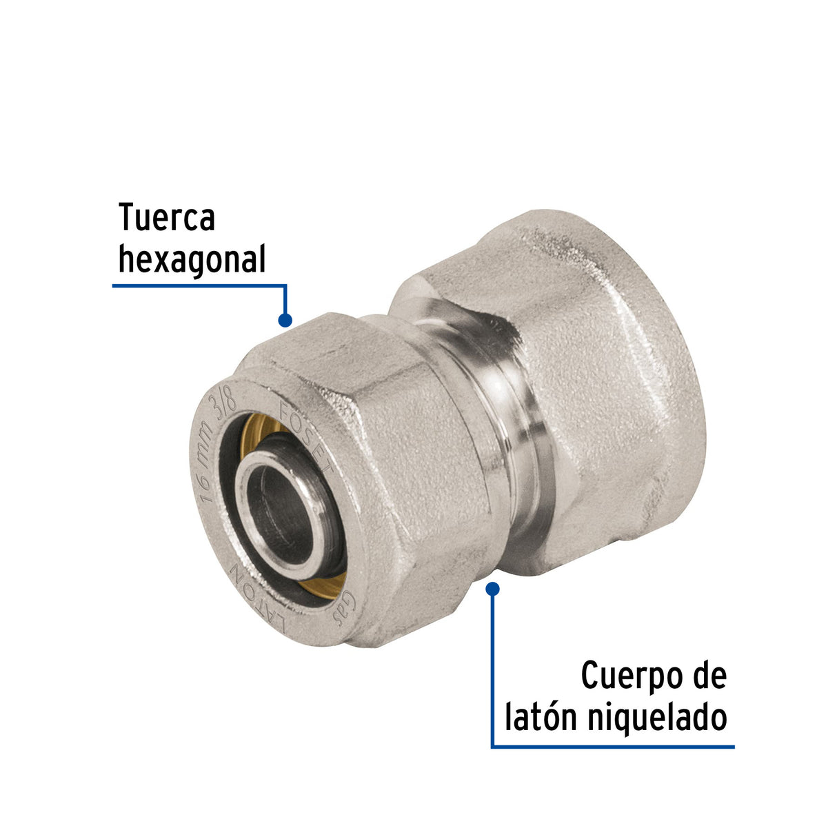Conector para Pealpe, 3/8', con Rosca Hembra, Foset