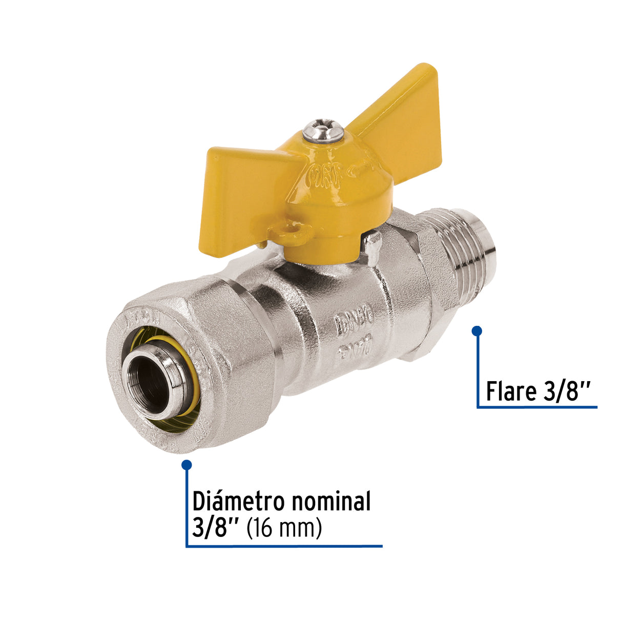 Válvula Esfera para Pe-al-pe, 3/8'a Flare 3/8', Foset