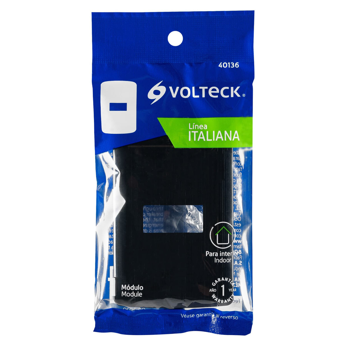 Placa 1 Módulo, Italiana, Color Negro, Volteck