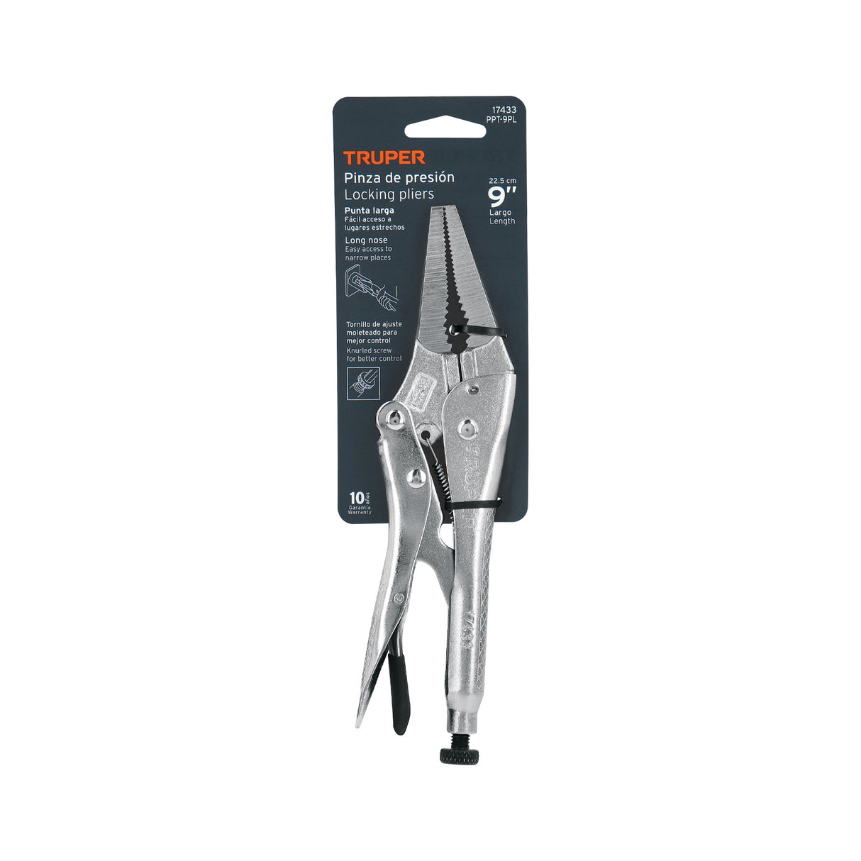 Pinza de Presión 9', Punta Larga, Truper