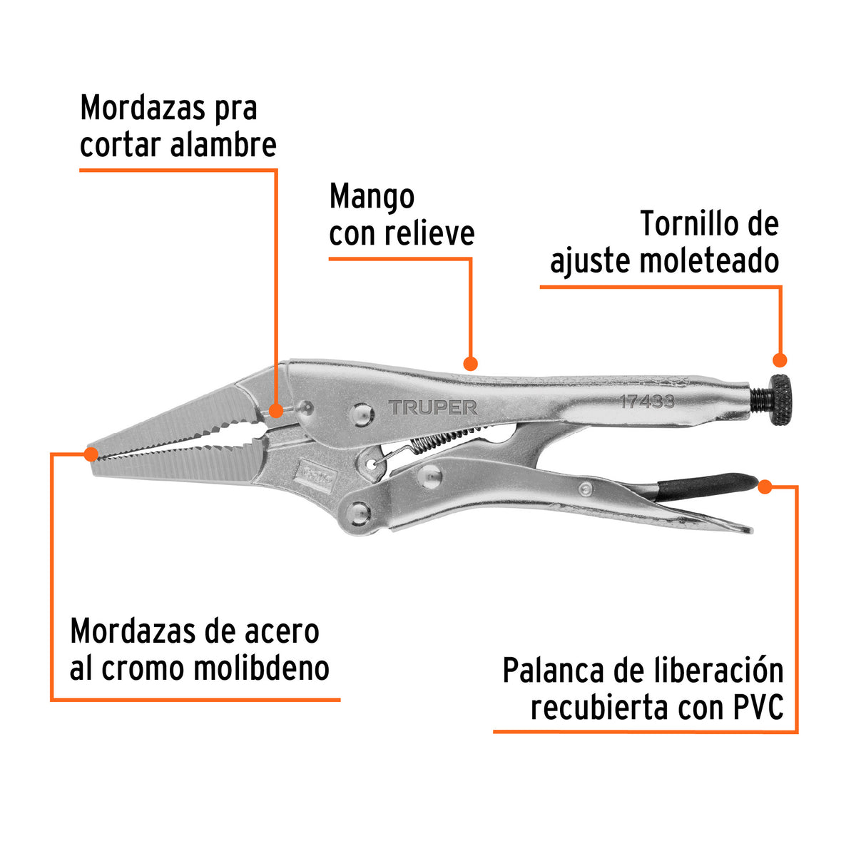 Pinza de Presión 9', Punta Larga, Truper