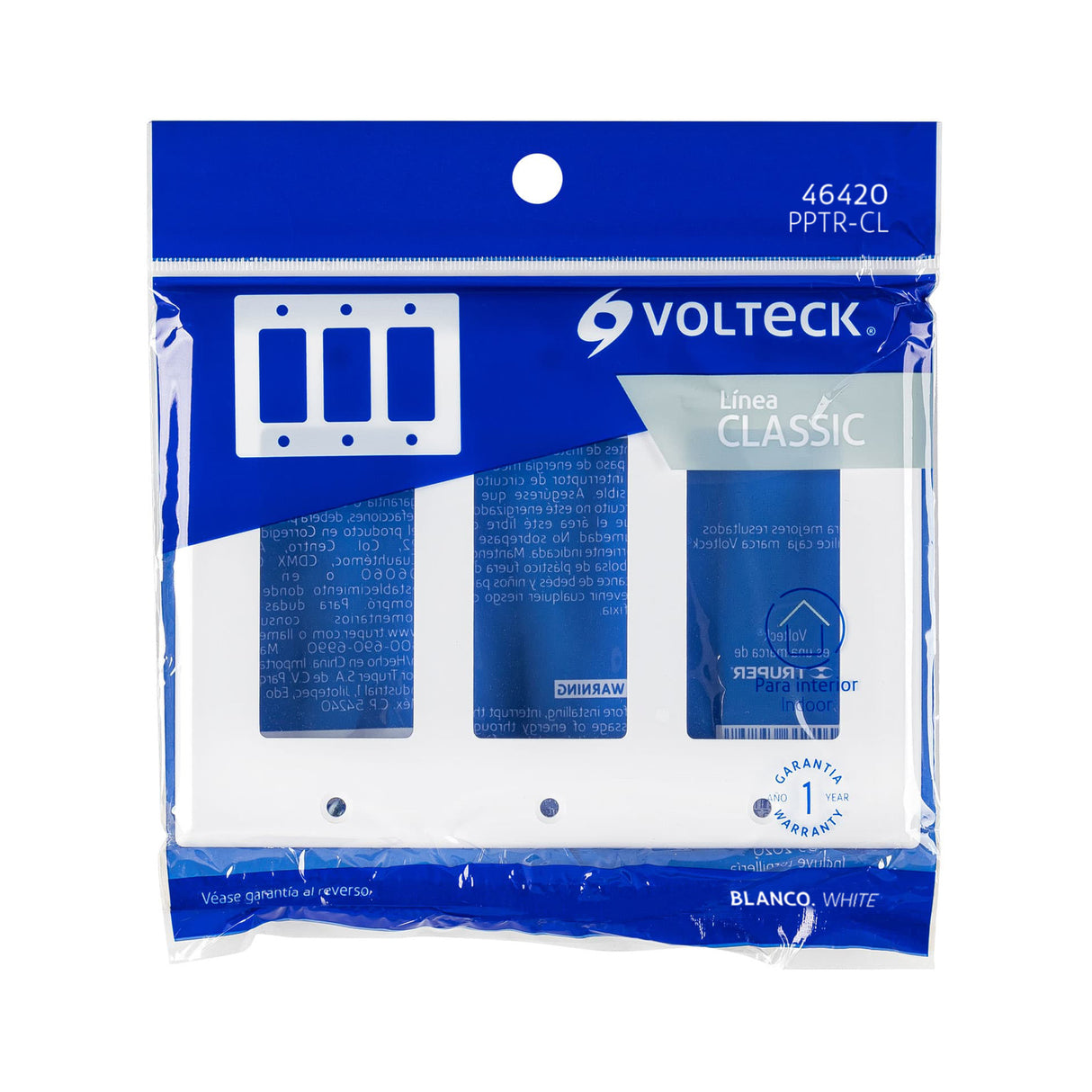 Placa 3 Ventanas, de Policarbonato, Línea Classic, Volteck