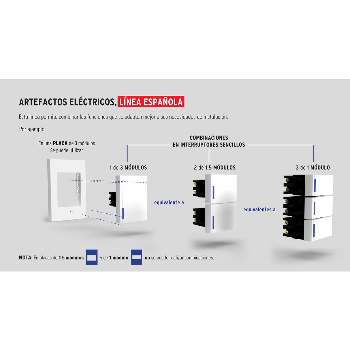 Placa 1 Ventana, 3 Módulos, Línea Española, Color Blanco