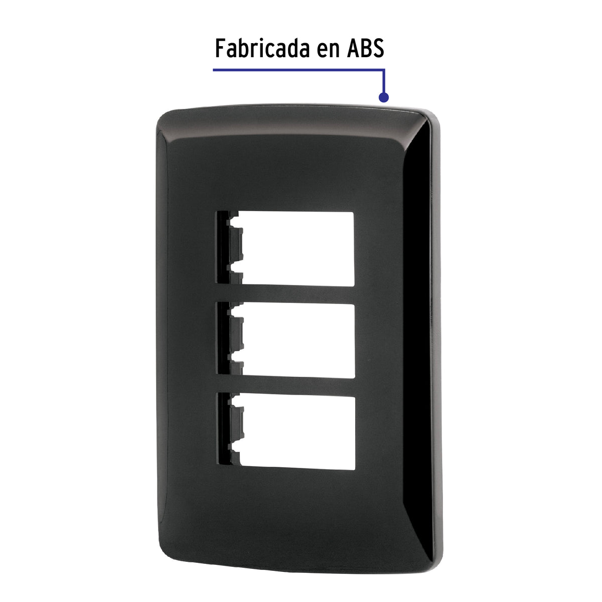Placa de 3 Módulos, Negra, Línea Italiana, Volteck