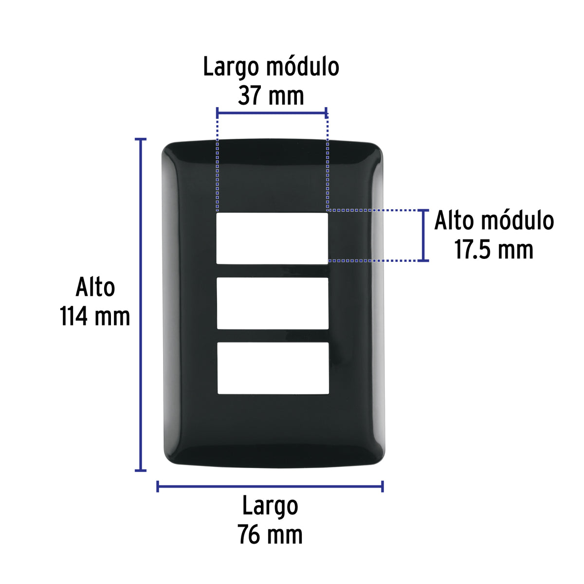 Placa de 3 Módulos, Negra, Línea Italiana, Volteck