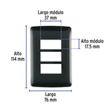 Placa de 3 Módulos, Negra, Línea Italiana, Volteck