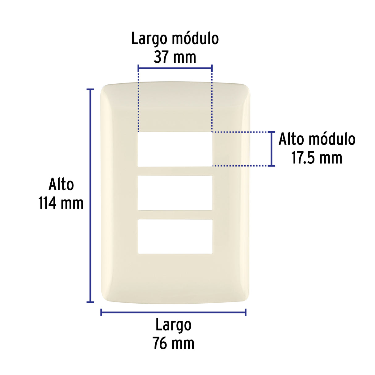 Placa de 3 Módulos, Marfil, Línea Italiana, Volteck