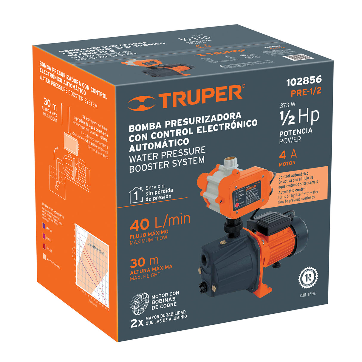 Bomba Presurizadora Jet Hierro 1/2 HP con Control, Truper