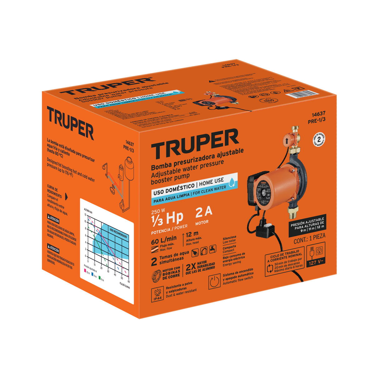 Bomba Presurizadora 1/3 HP, con Sensor Regulable, Truper